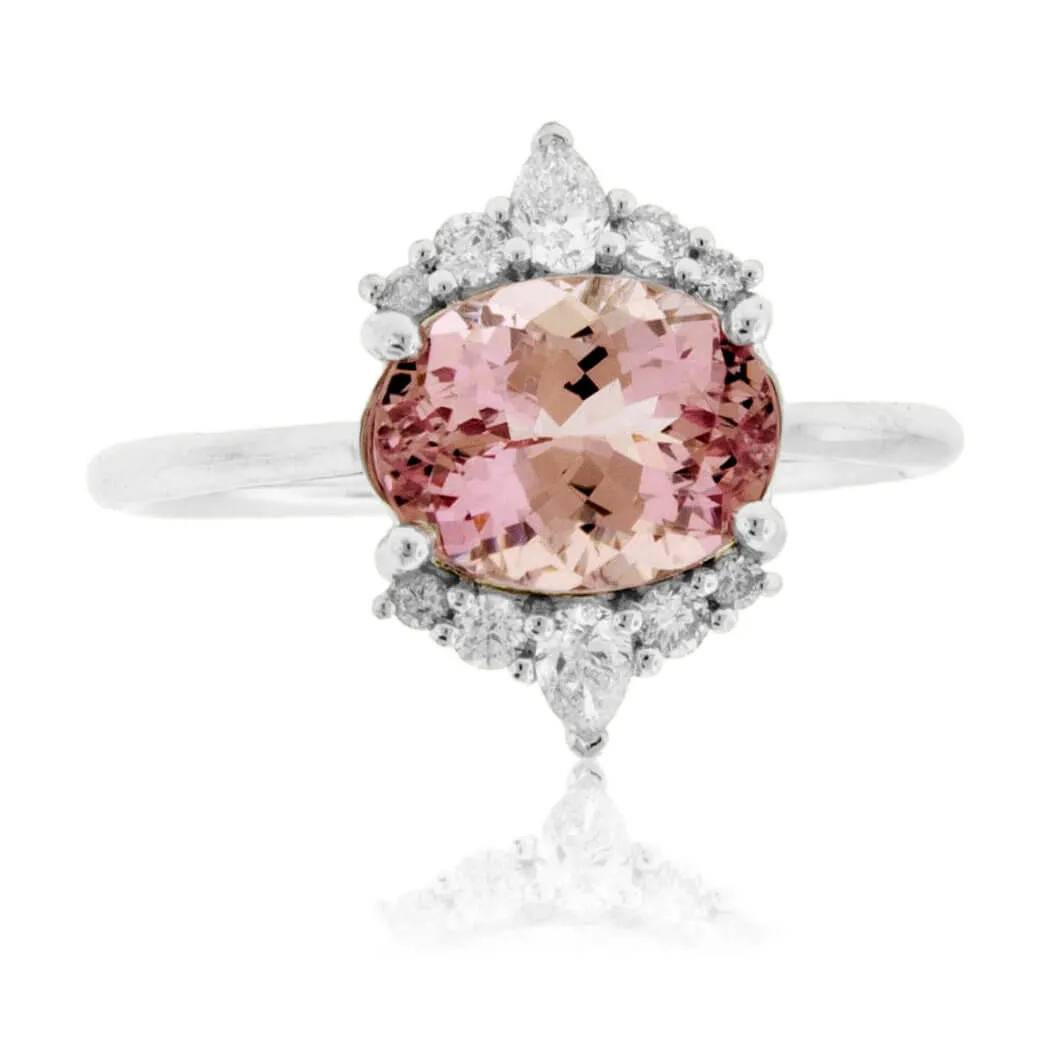 Oval East West Morganite & Diamond Ring