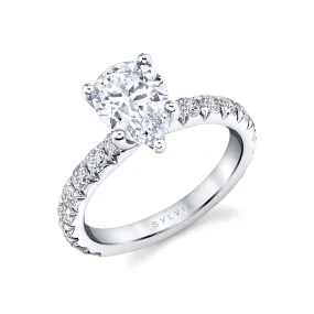 Pear Shaped Classic Wide Band Engagement Ring - Marlise 18k Gold White