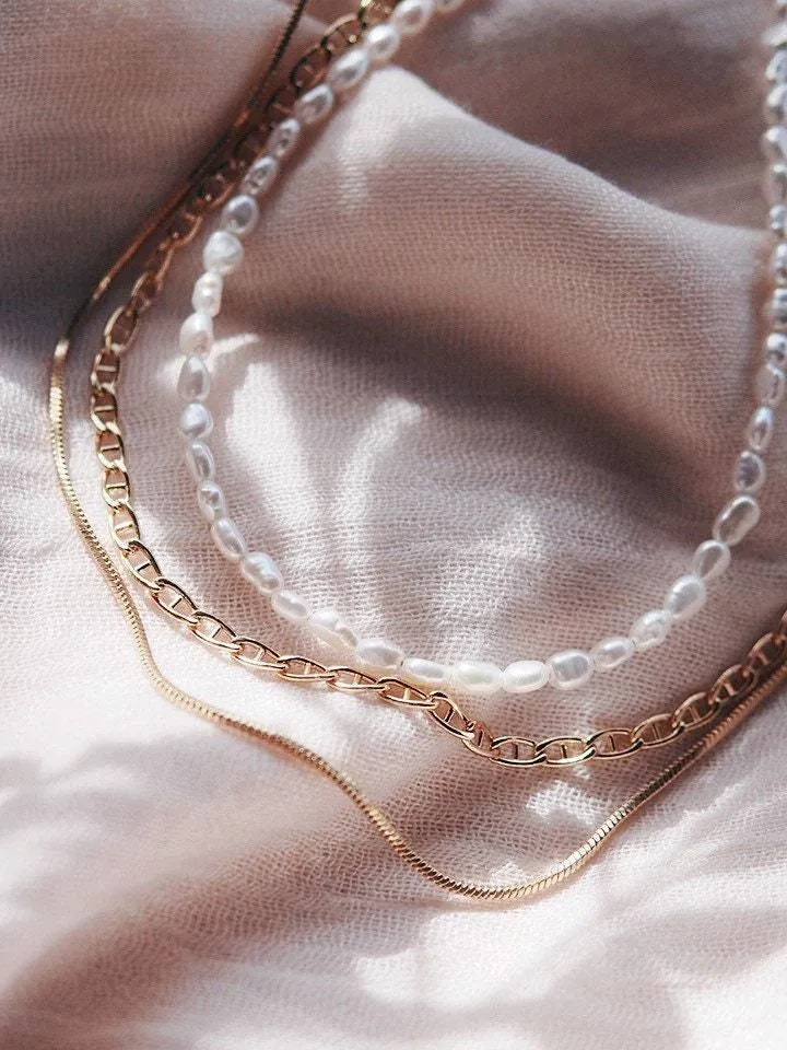 Pearl & Gold Chain Layering Necklace Set