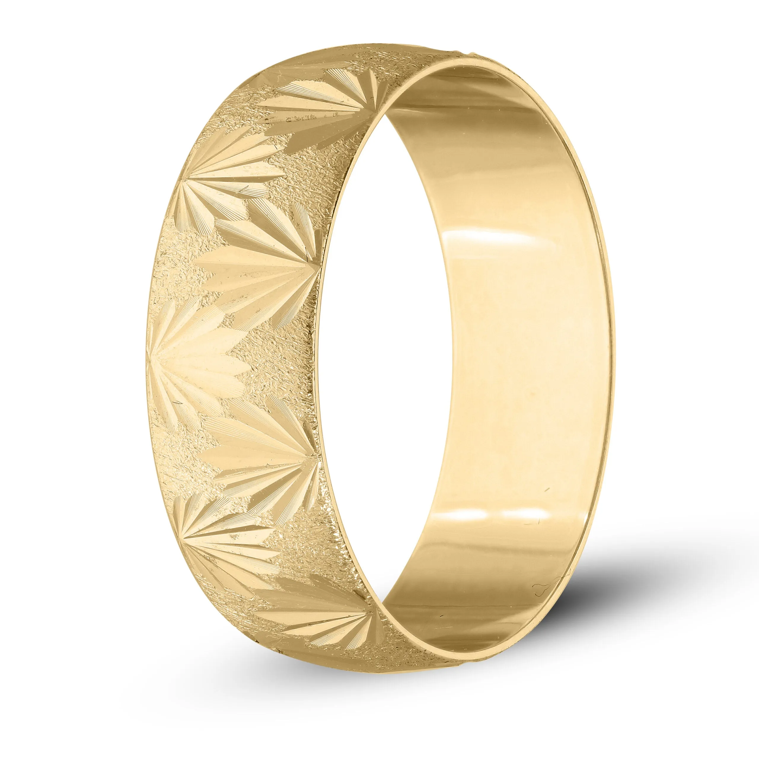 Personalised 9ct White or Yellow Gold Groom's Wedding Ring Matt with Diamond Cut Leaf effect