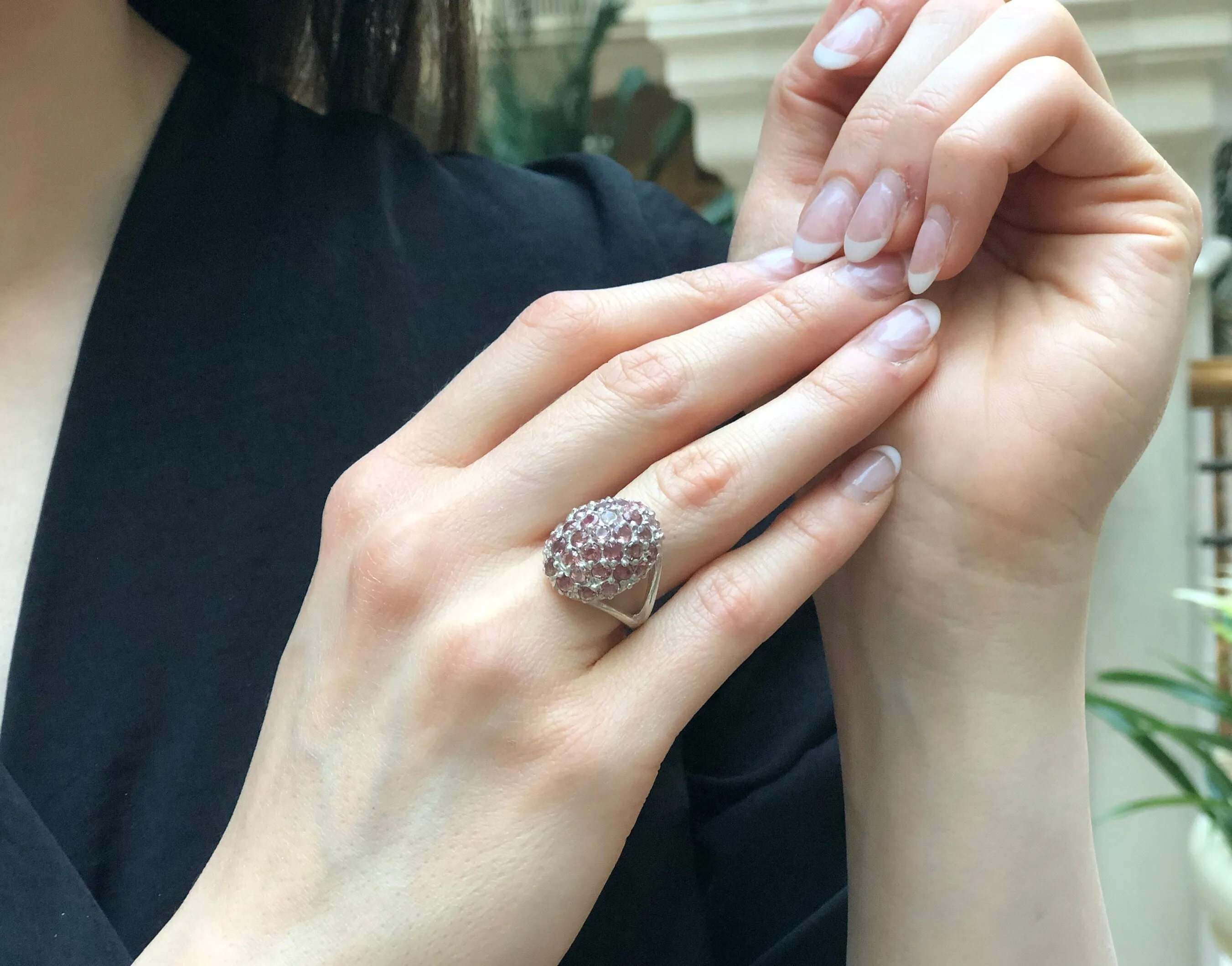Pink Tourmaline Ring - Statement Silver Ring - Tourmaline Dome Ring