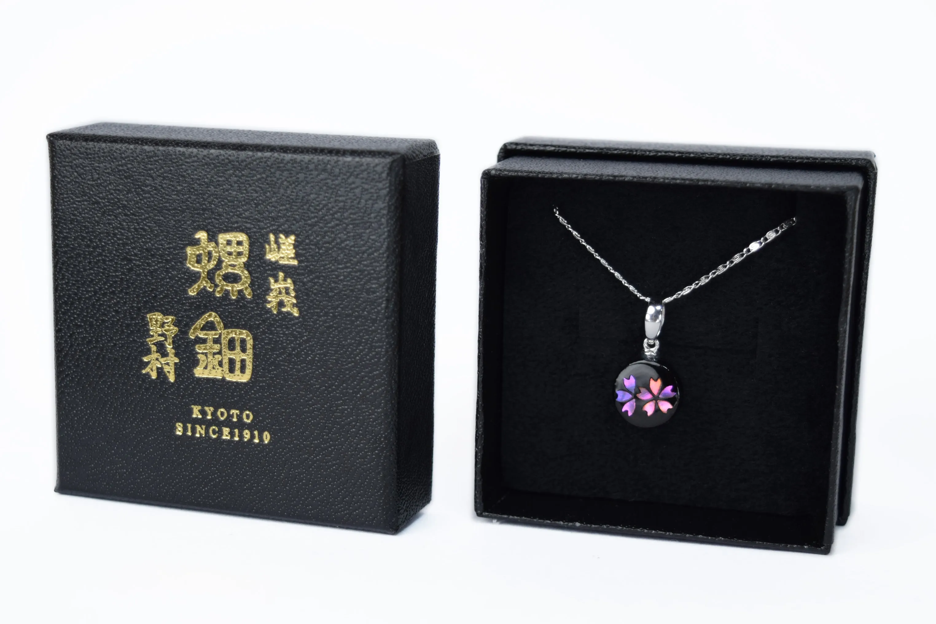 Raden Pendant Necklace - Cherry Blossom / Pink Color / Small Size-, Japanese Lacquer Jewelry, Kyoto Jewelry