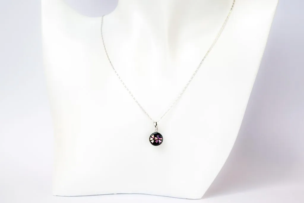 Raden Pendant Necklace - Cherry Blossom / Pink Color / Small Size-, Japanese Lacquer Jewelry, Kyoto Jewelry