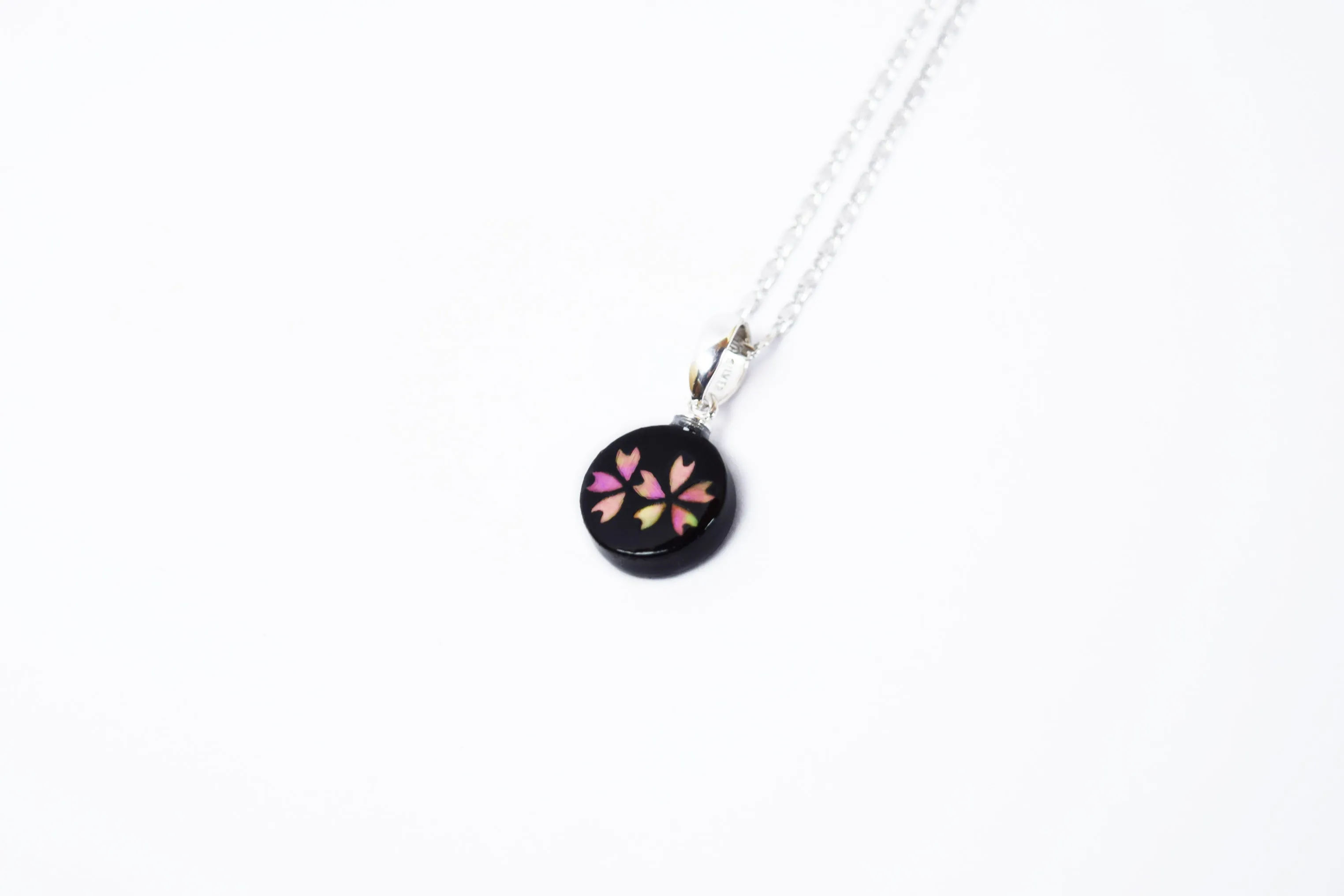Raden Pendant Necklace - Cherry Blossom / Pink Color / Small Size-, Japanese Lacquer Jewelry, Kyoto Jewelry