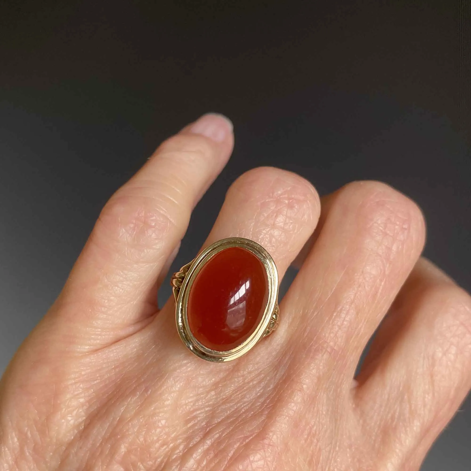 Retro 14k Gold Carnelian Ring, Sz 6.75