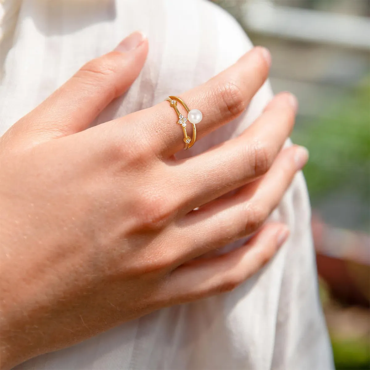 S925 Dual Layered Freshwater Pearl Ring
