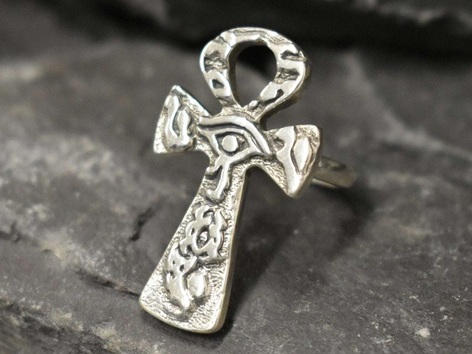 Silver Ankh Ring - Long Cross Ring - Large Cross Silver Ring