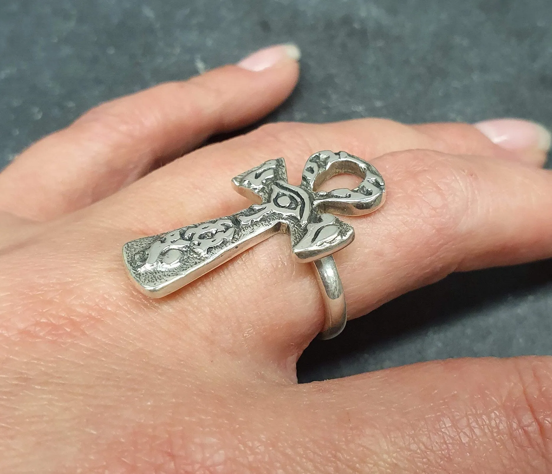 Silver Ankh Ring - Long Cross Ring - Large Cross Silver Ring