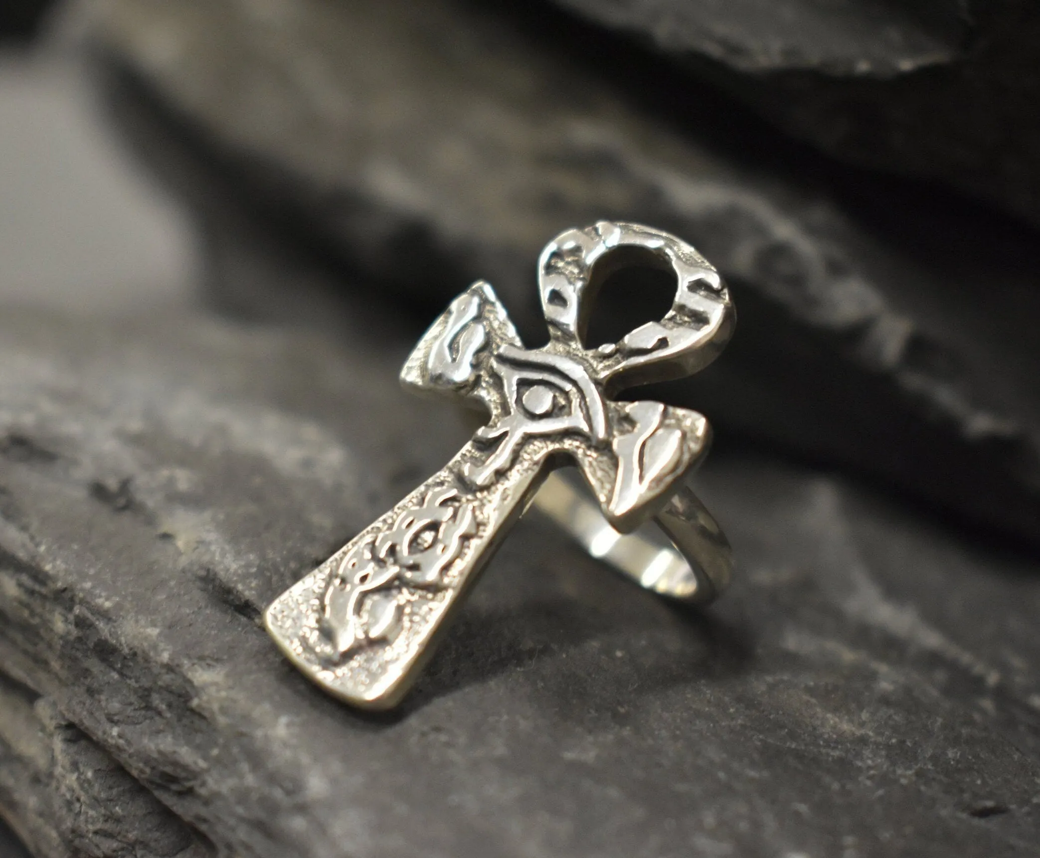 Silver Ankh Ring - Long Cross Ring - Large Cross Silver Ring