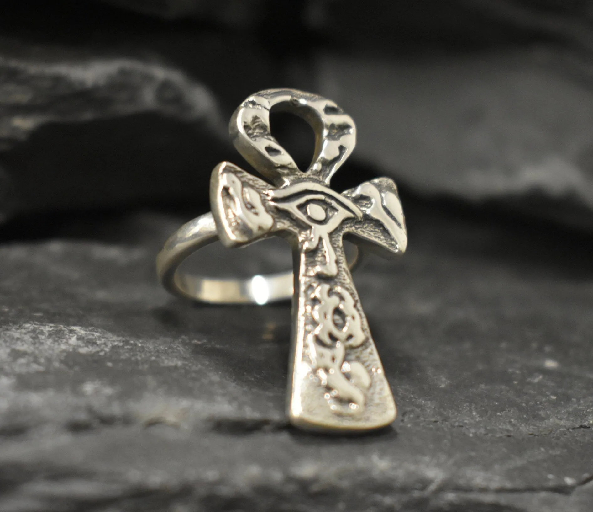 Silver Ankh Ring - Long Cross Ring - Large Cross Silver Ring