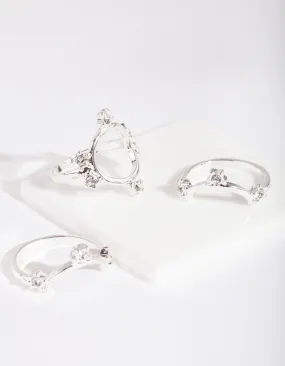 Silver Diamante Open Circle Ring 3 Pack