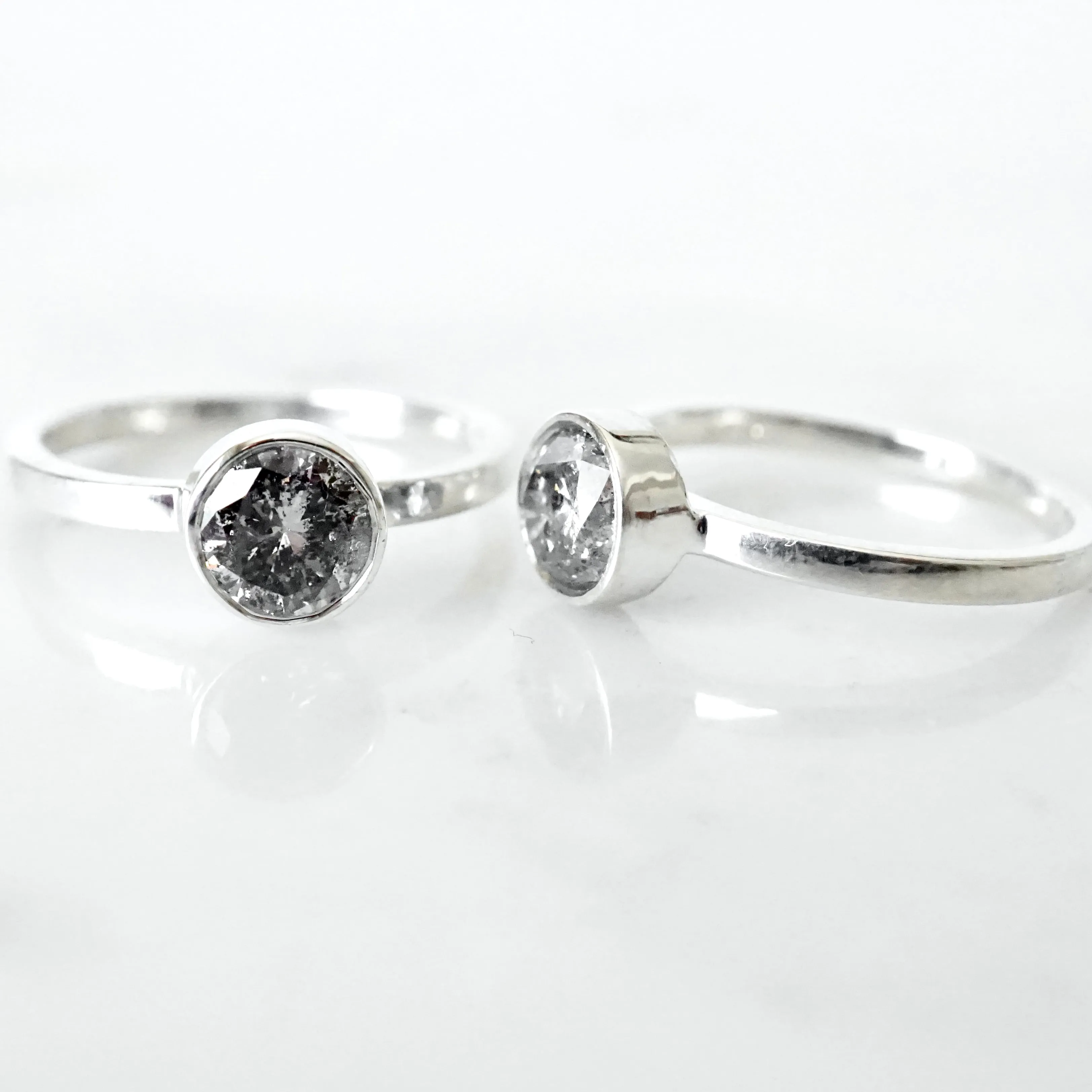 Silver Salt and Pepper Diamond Ring - Grey Sterling Silver Diamond Ring - Silver Diamond Ring