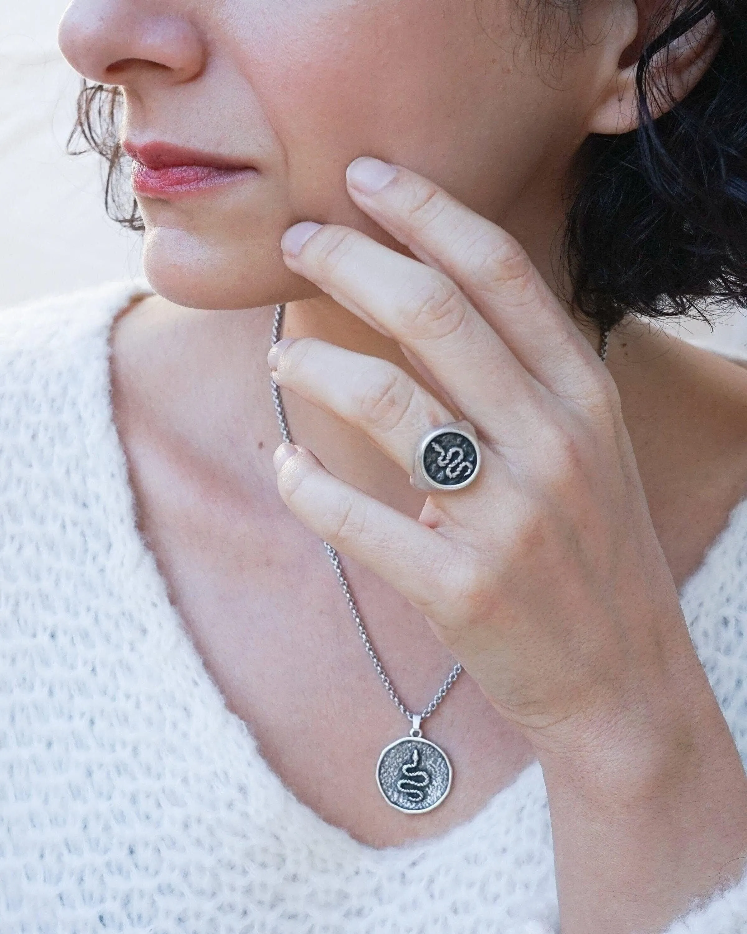 Silver Snake Stamp Signet Ring
