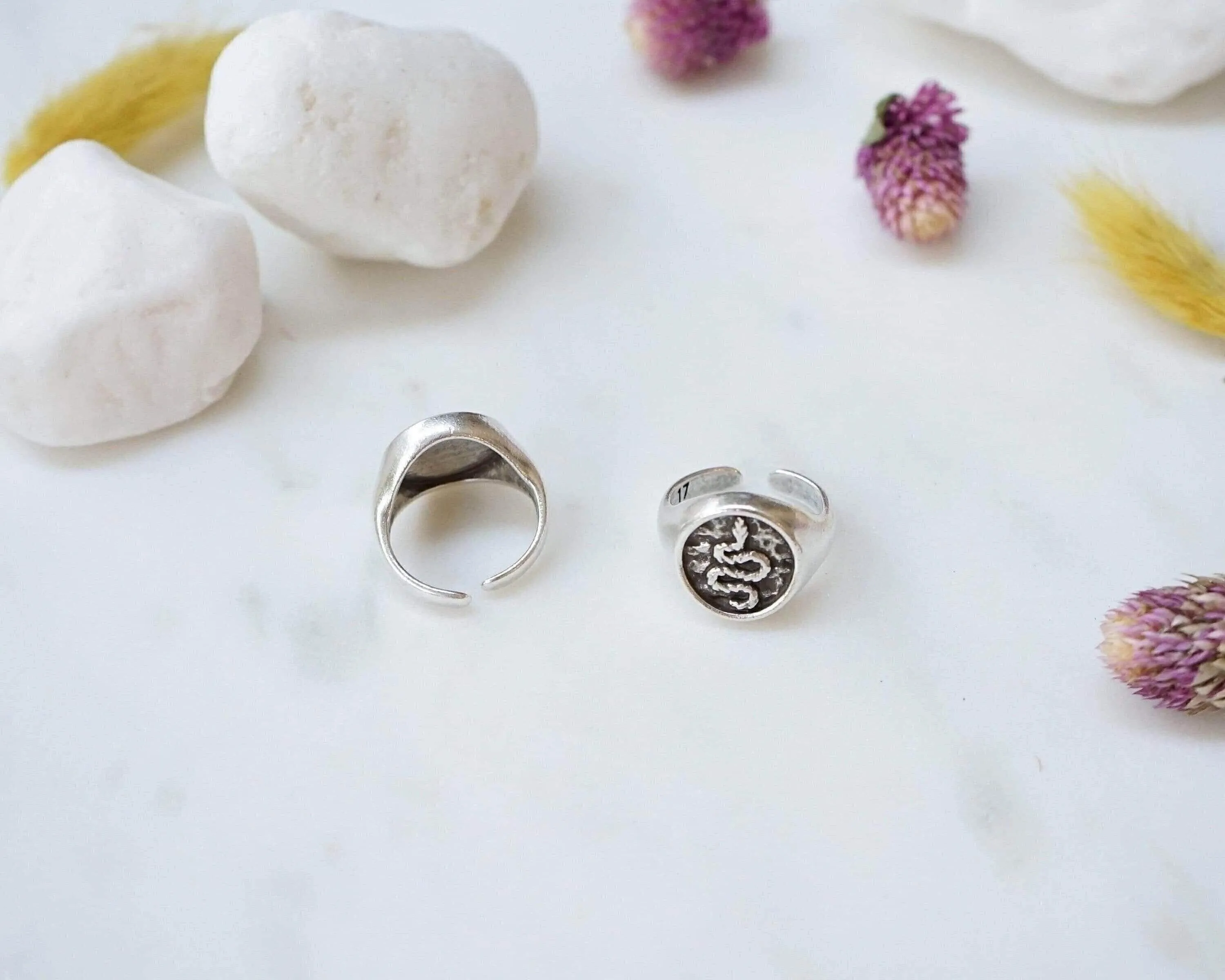 Silver Snake Stamp Signet Ring