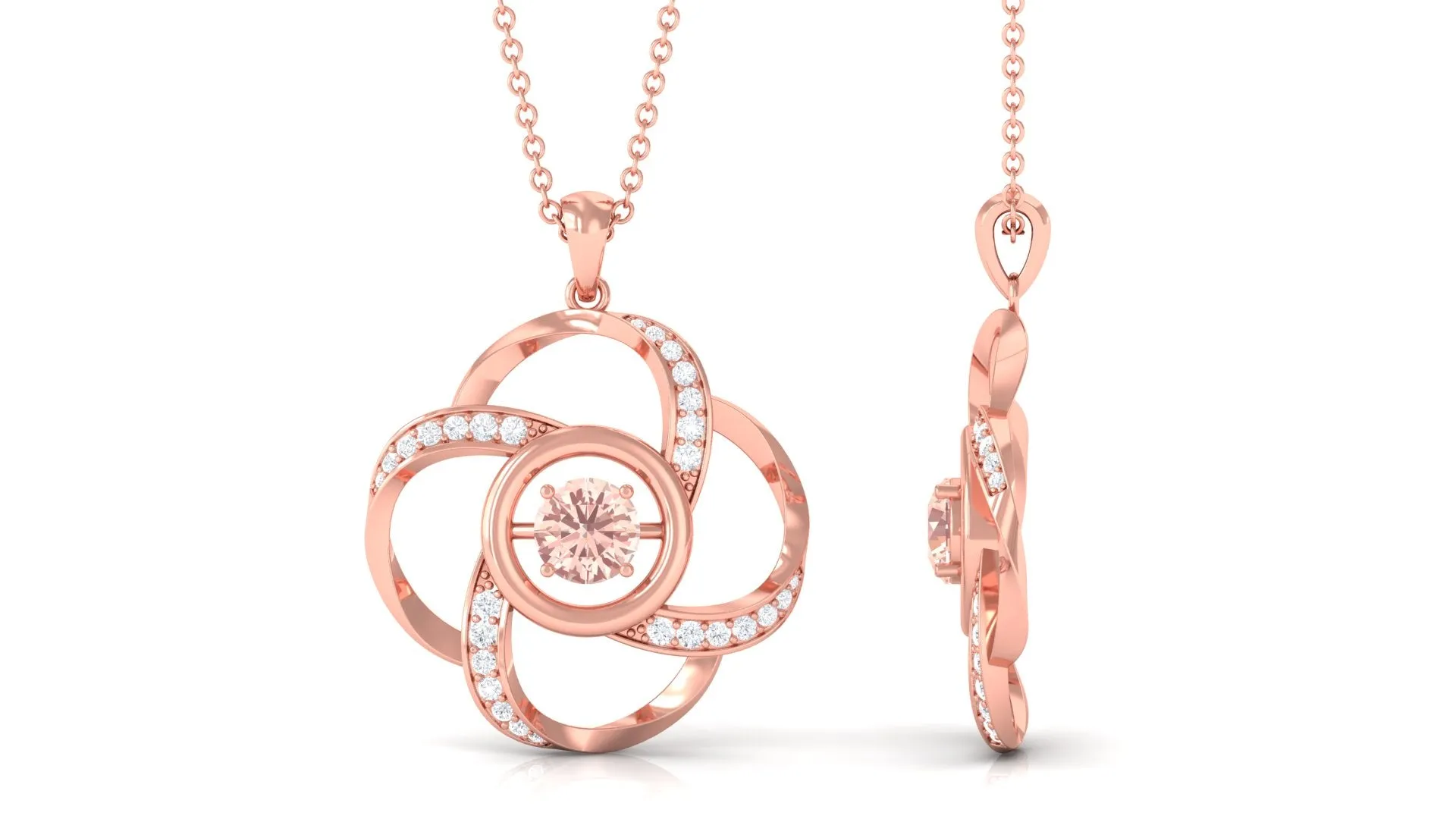 Simple Morganite Floral Pendant Necklace with Diamond