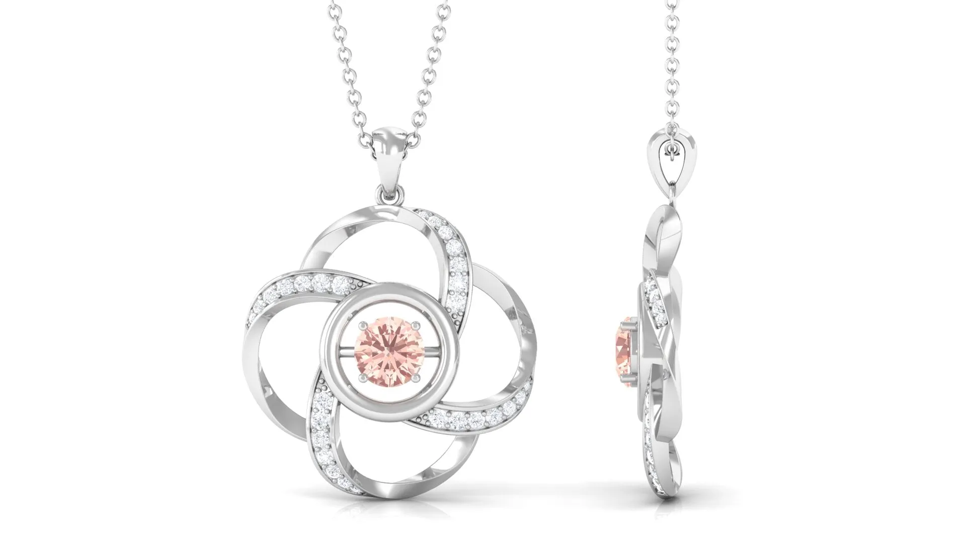 Simple Morganite Floral Pendant Necklace with Diamond