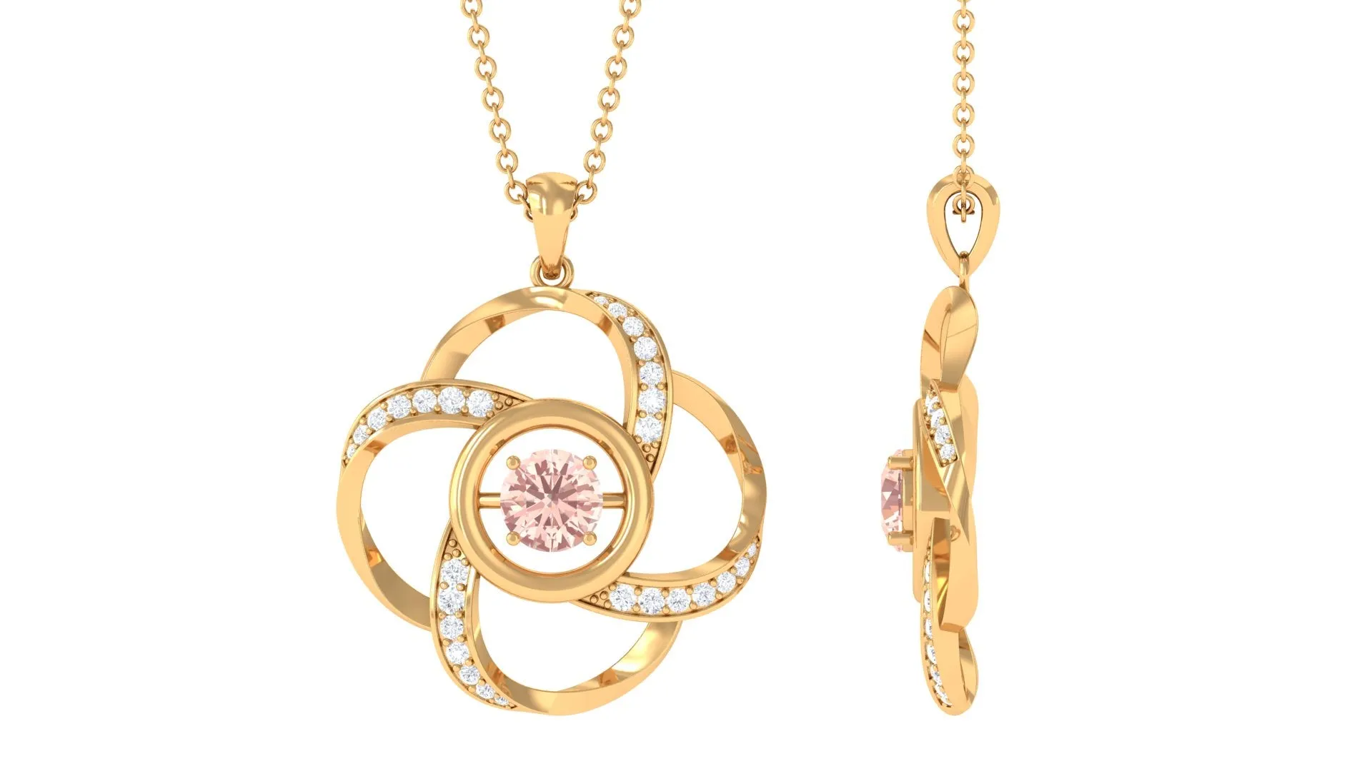 Simple Morganite Floral Pendant Necklace with Diamond