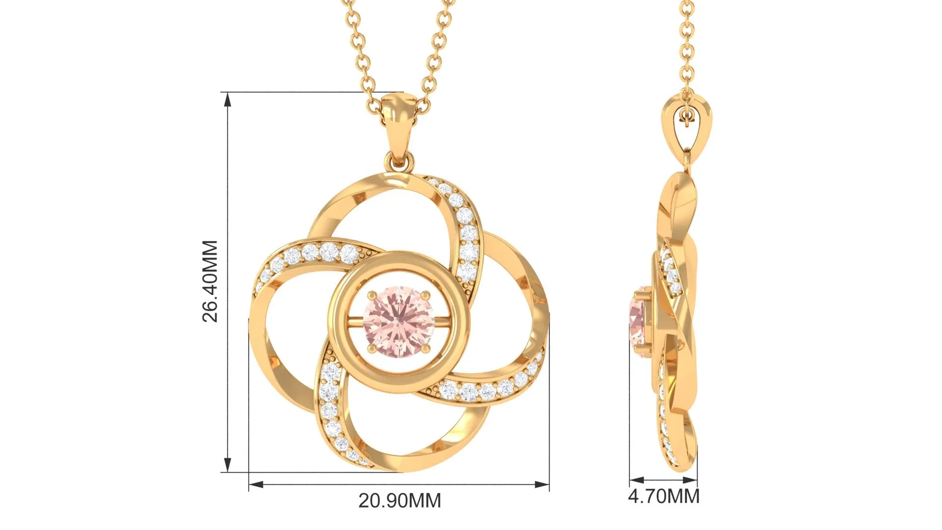 Simple Morganite Floral Pendant Necklace with Diamond