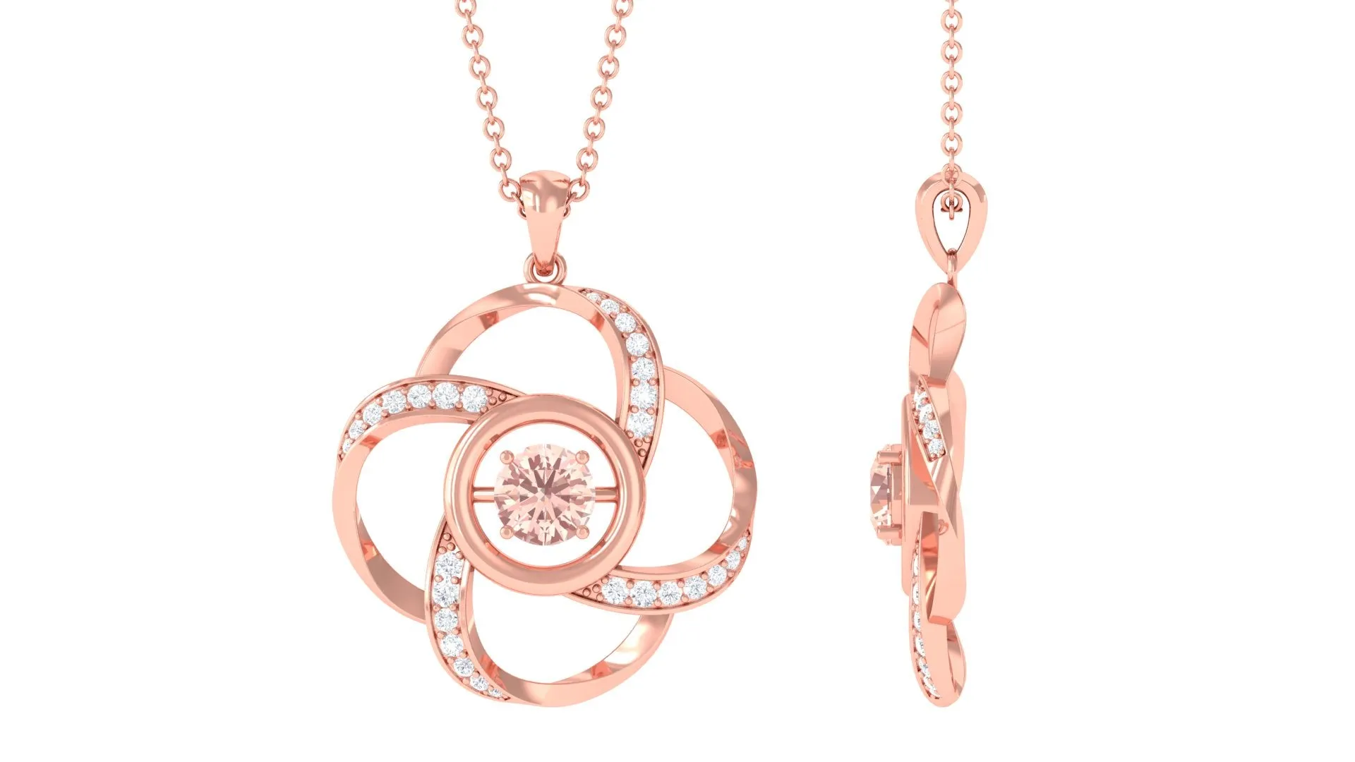 Simple Morganite Floral Pendant Necklace with Diamond