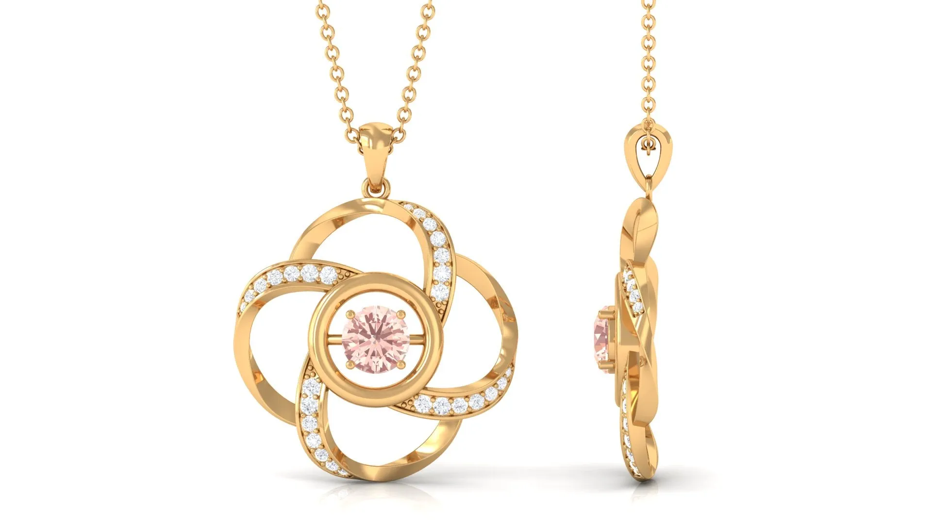 Simple Morganite Floral Pendant Necklace with Diamond