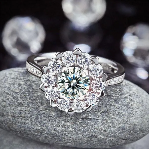 Snowflake 925 Sterling Silver Wedding Promise Anniversary Ring 1 Ct Simulated Diamond