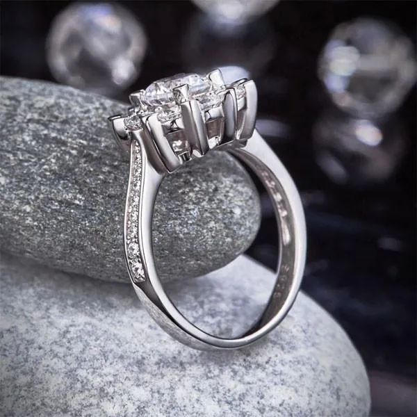 Snowflake 925 Sterling Silver Wedding Promise Anniversary Ring 1 Ct Simulated Diamond