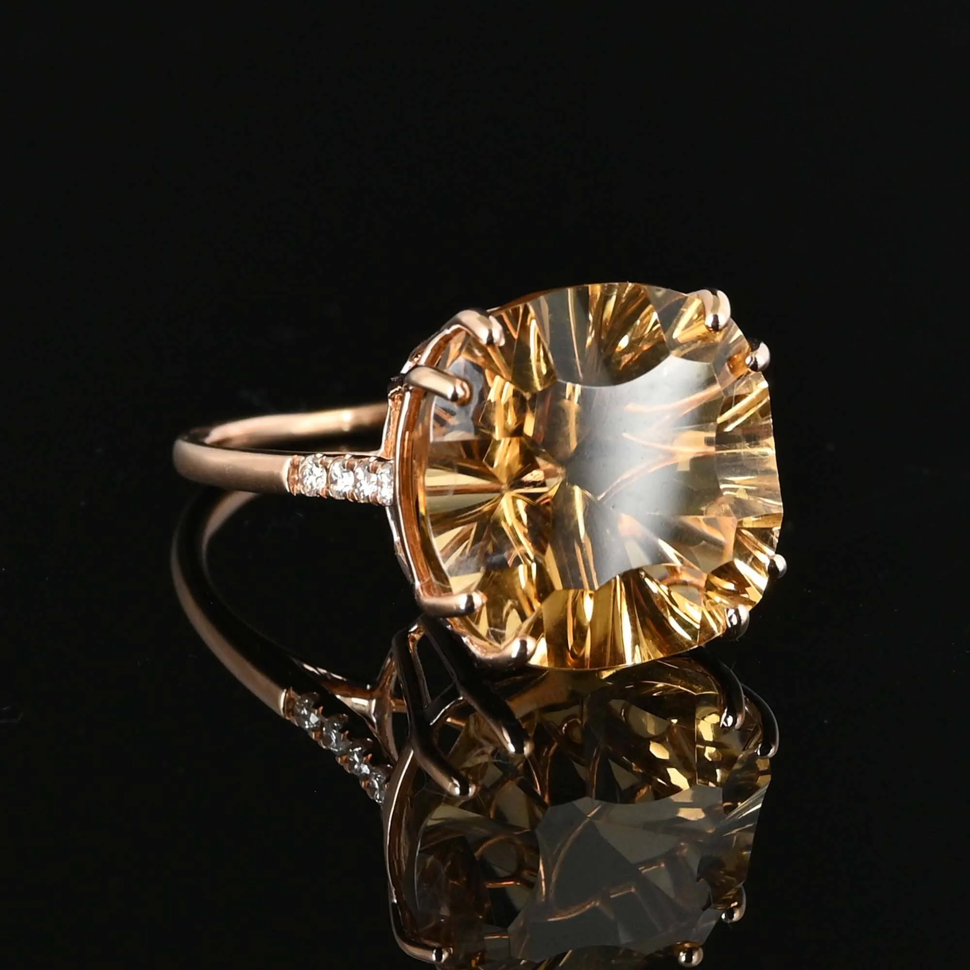 Specialty Cut Citrine Diamond Ring in 14K Rose Gold