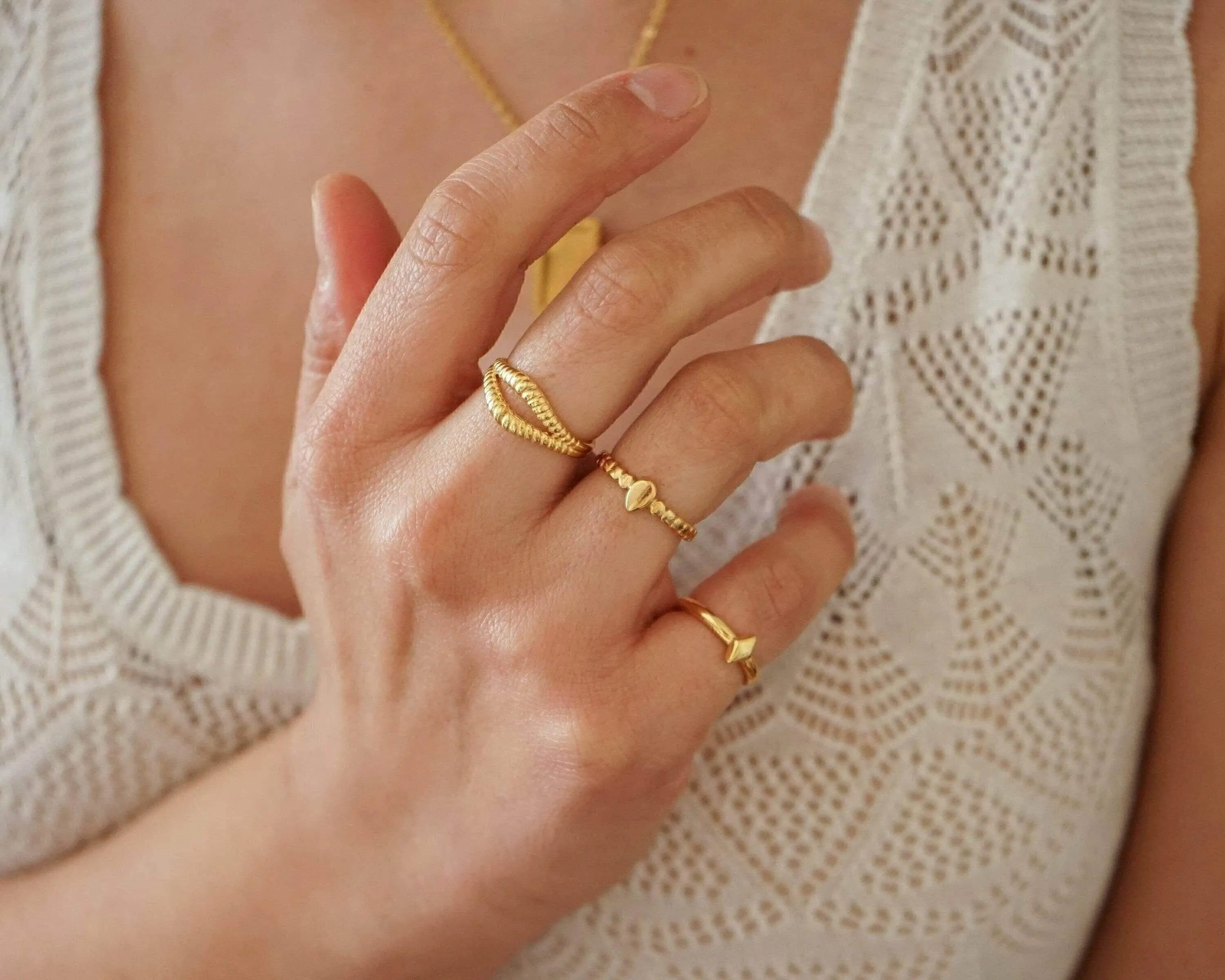 Tiny Thin Gold Rhombus Band Pinky Ring