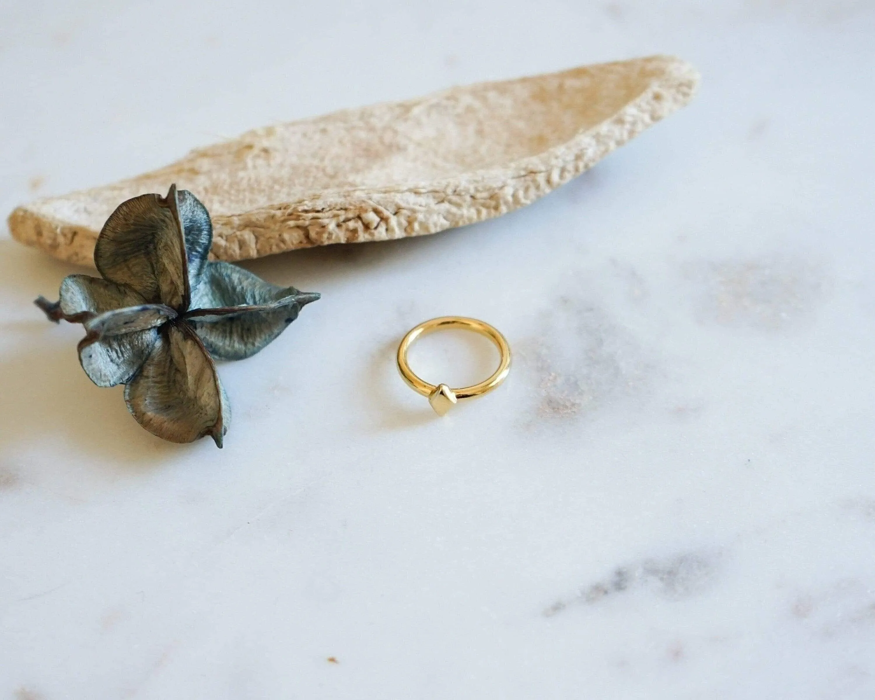 Tiny Thin Gold Rhombus Band Pinky Ring