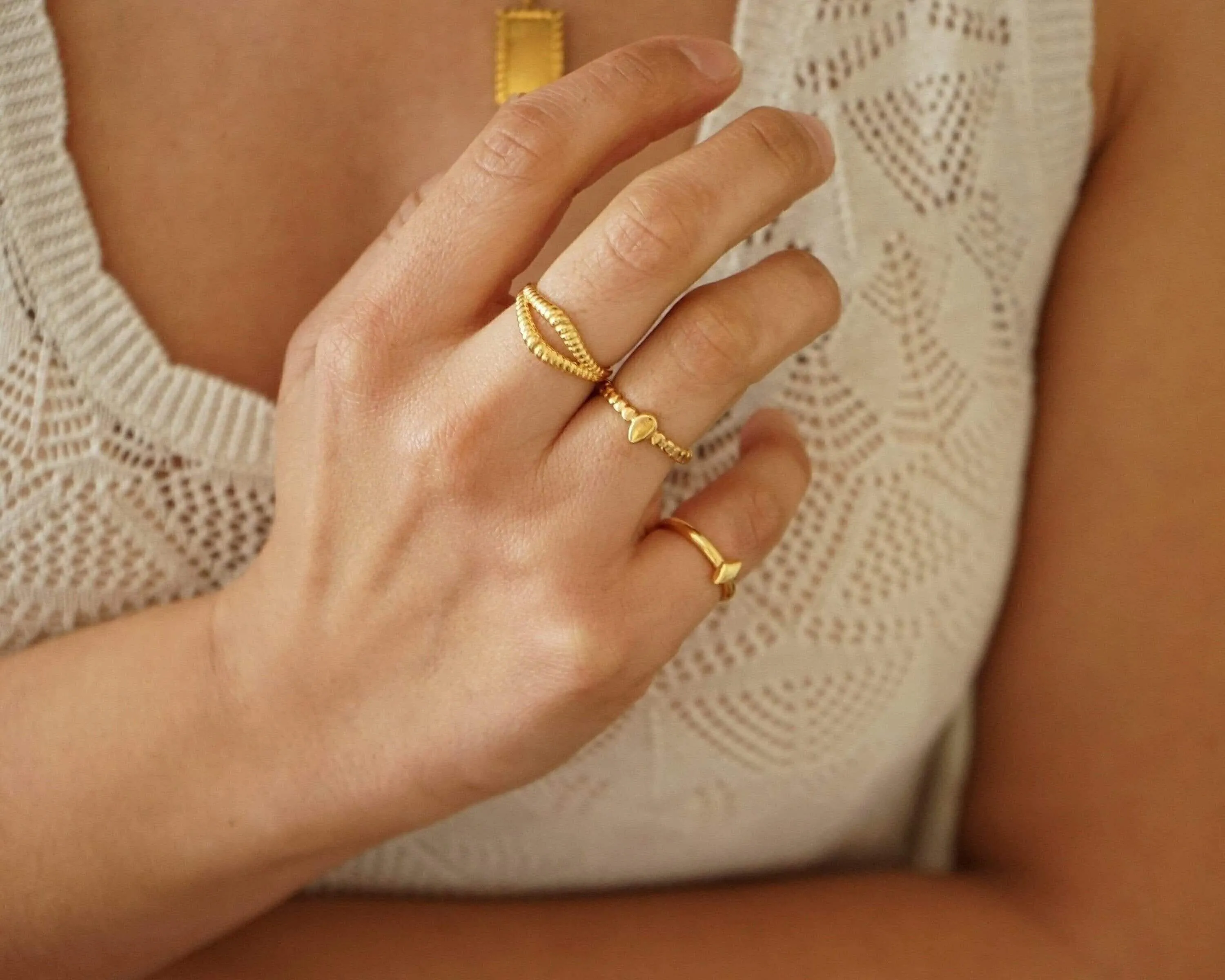 Tiny Thin Gold Rhombus Band Pinky Ring
