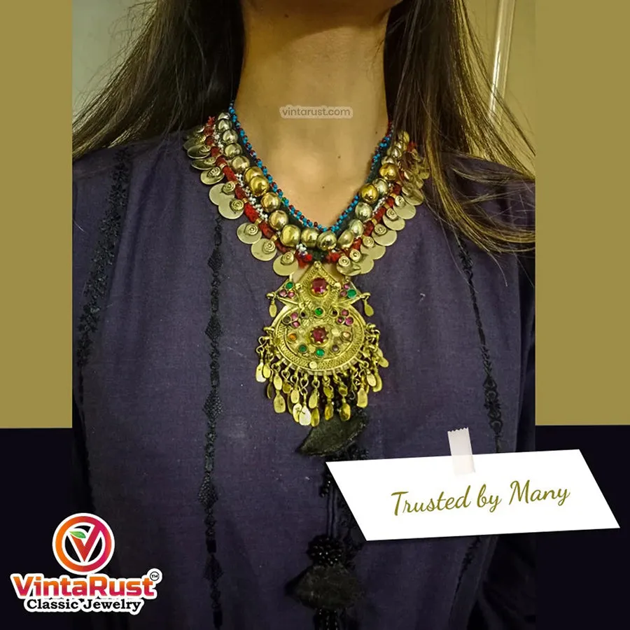 Tribal Handmade Necklace With Multicolor Glass Stones