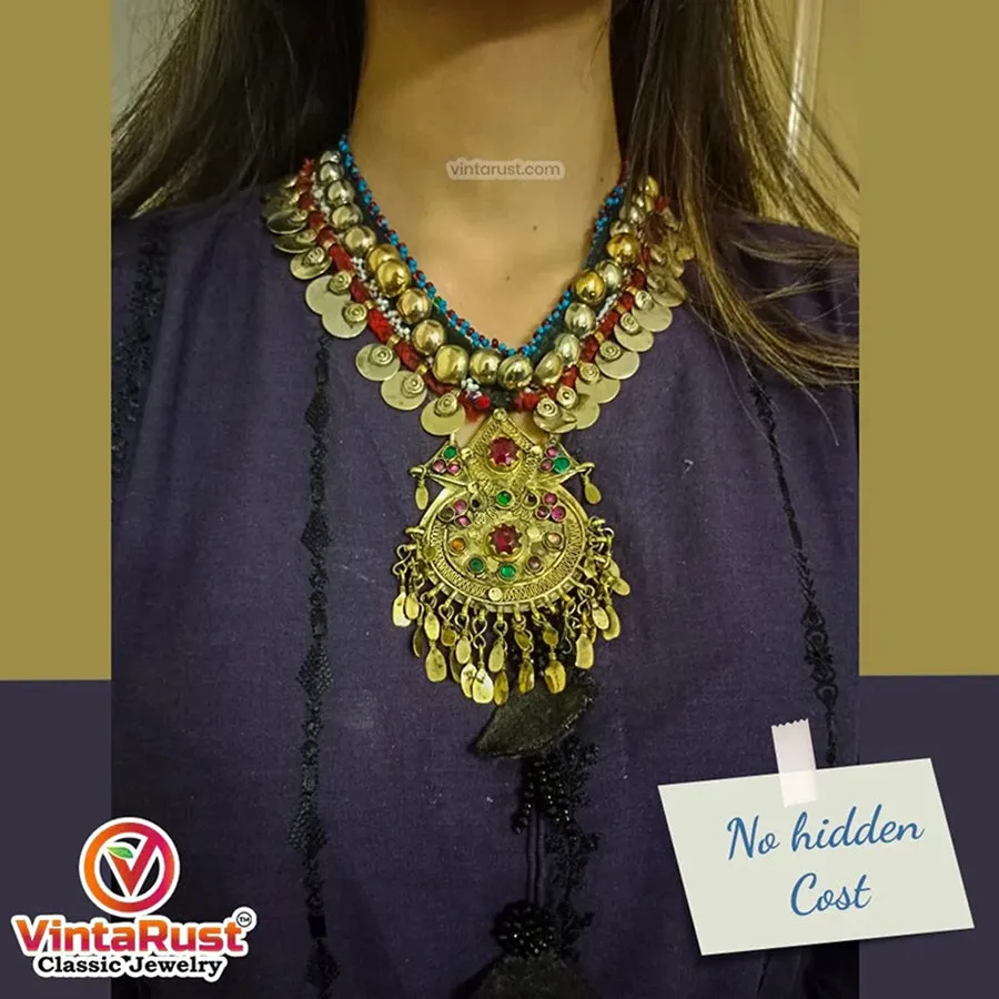 Tribal Handmade Necklace With Multicolor Glass Stones