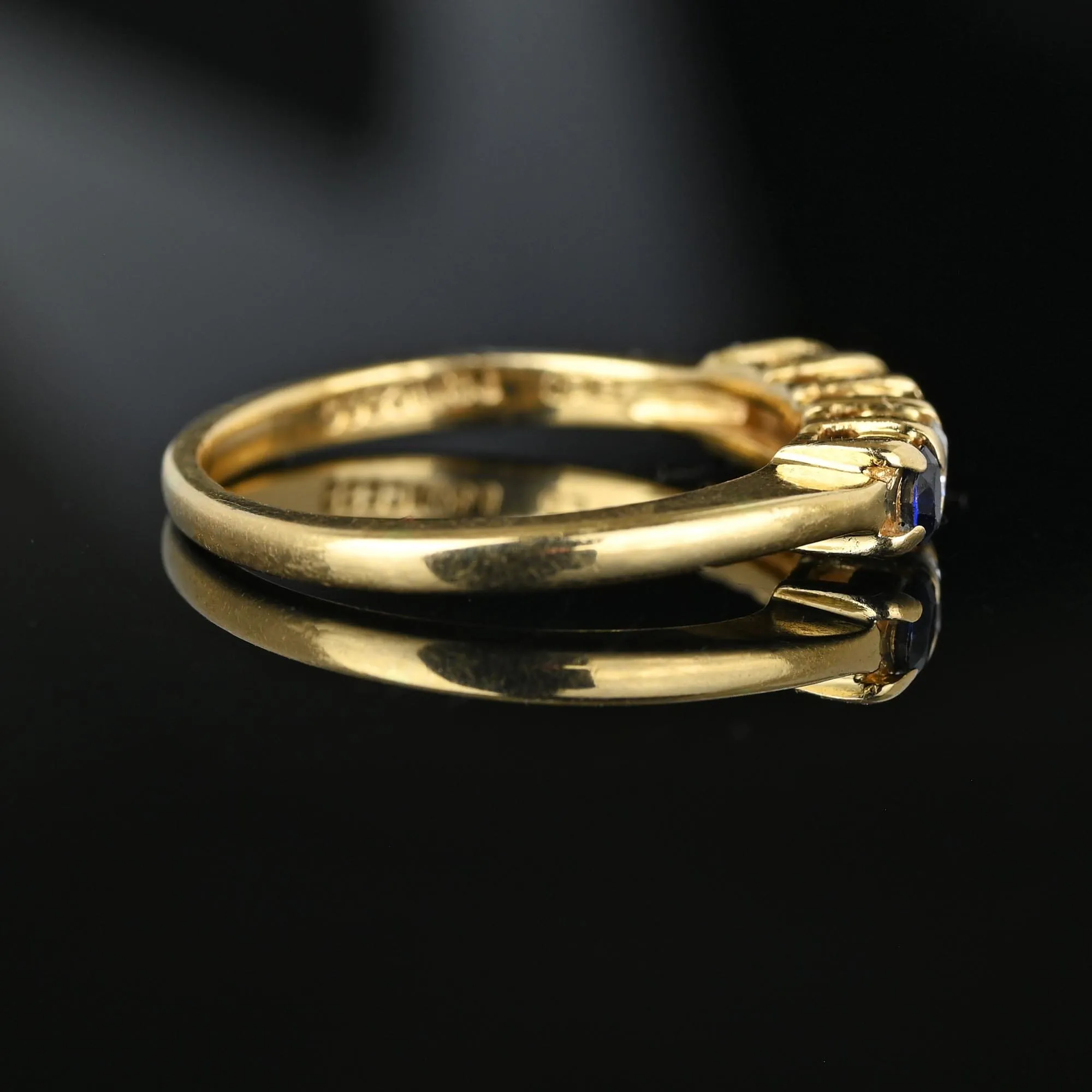 Vintage Five Stone Sapphire Diamond Ring Band in 14K Gold