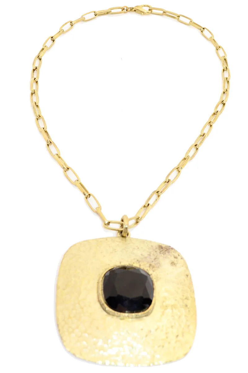 Yosca Gold Tone Statement Necklace w/ Center Black Gem