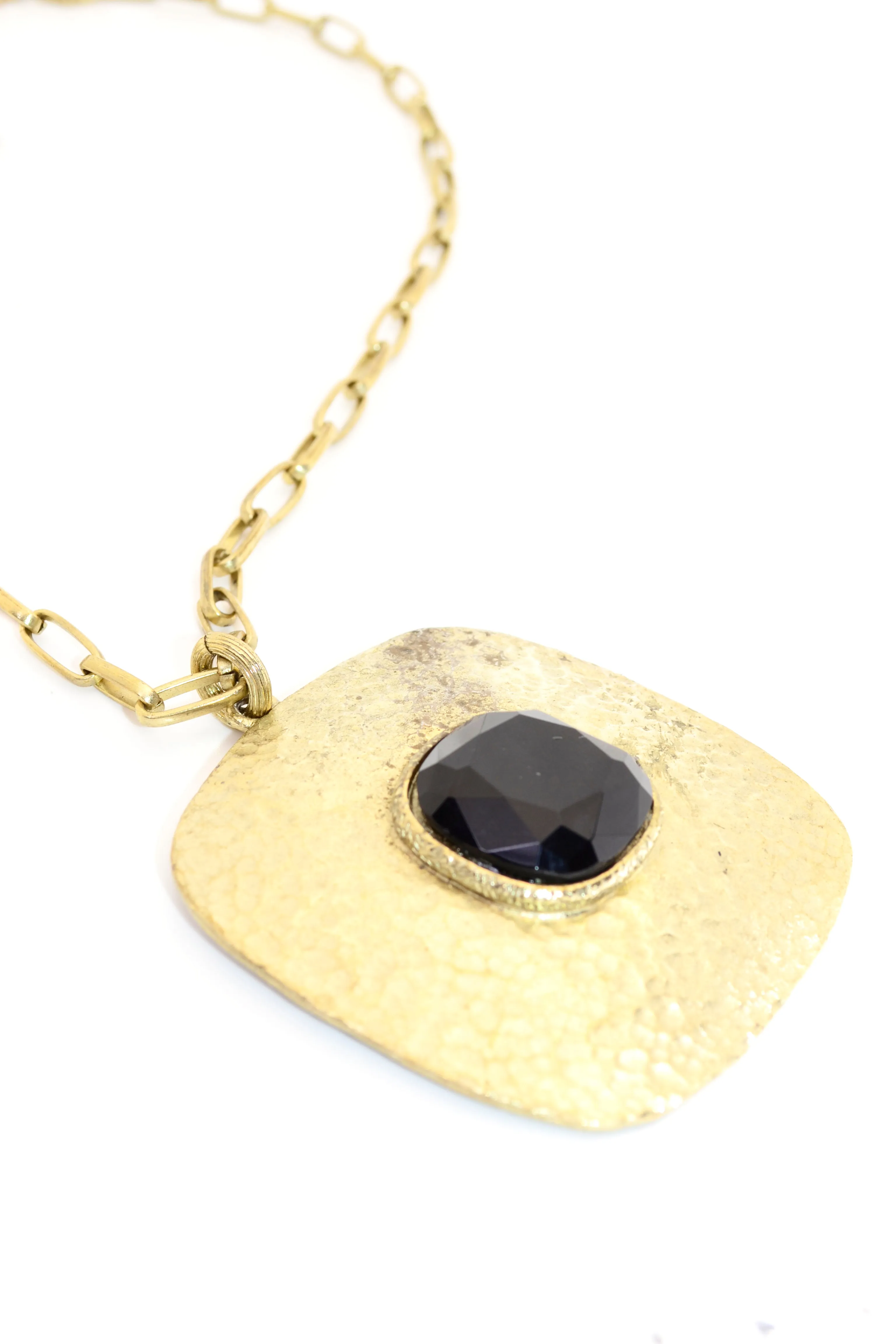 Yosca Gold Tone Statement Necklace w/ Center Black Gem