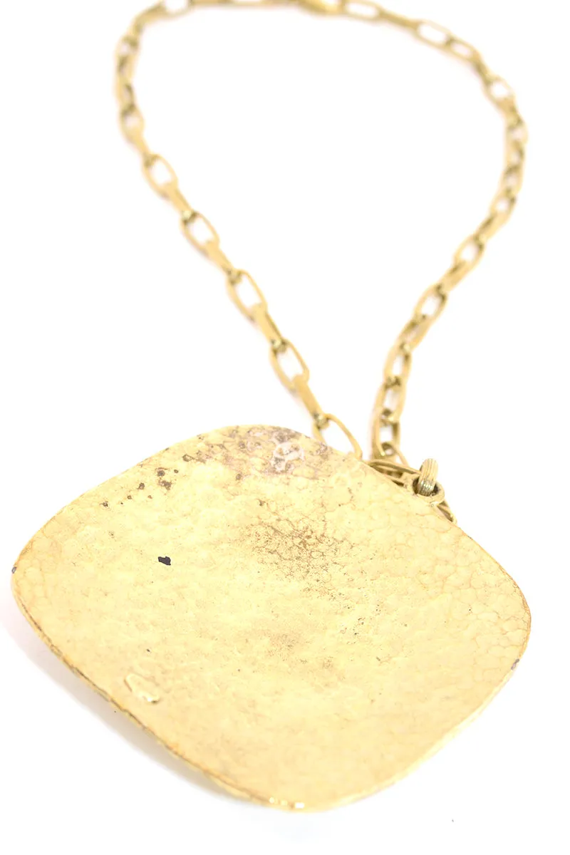 Yosca Gold Tone Statement Necklace w/ Center Black Gem