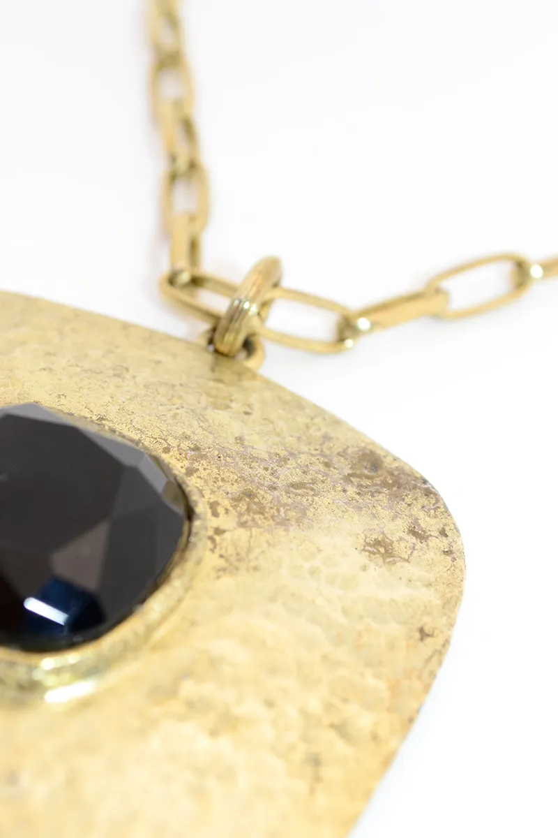 Yosca Gold Tone Statement Necklace w/ Center Black Gem